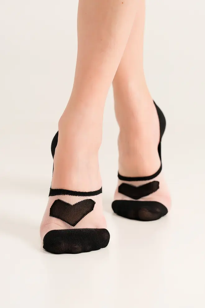 Transparent footies with heart WF1 CRISTAL 004, black