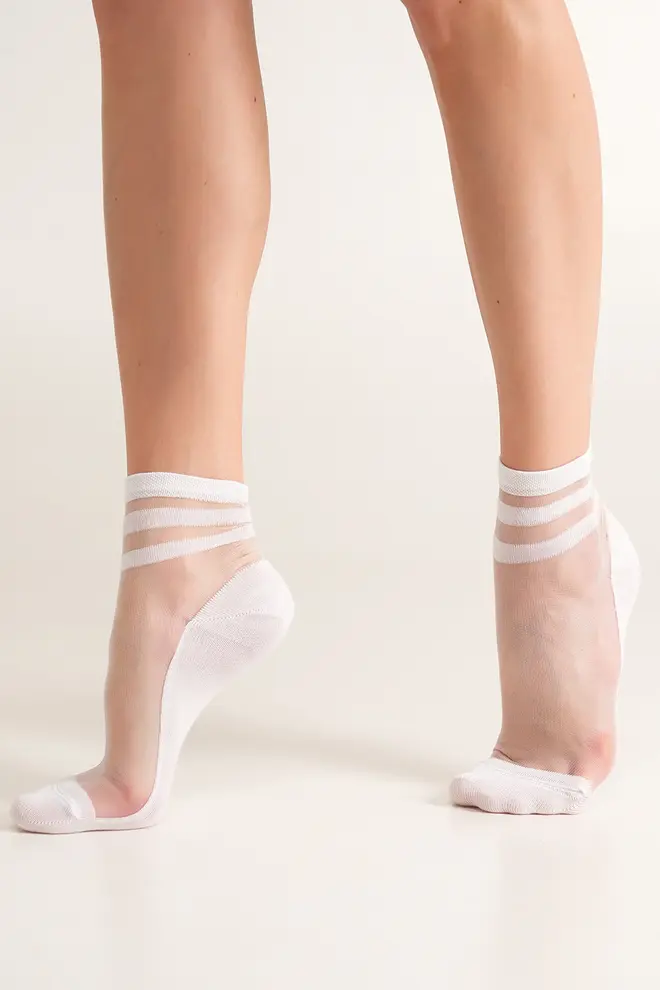 Transparent socks with stripes WS2 CRISTAL 073 (white)