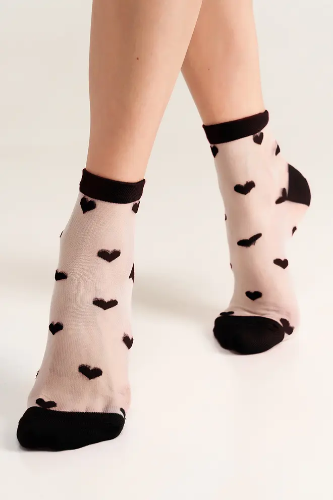 Heart print socks WS2 CRISTAL 074 black