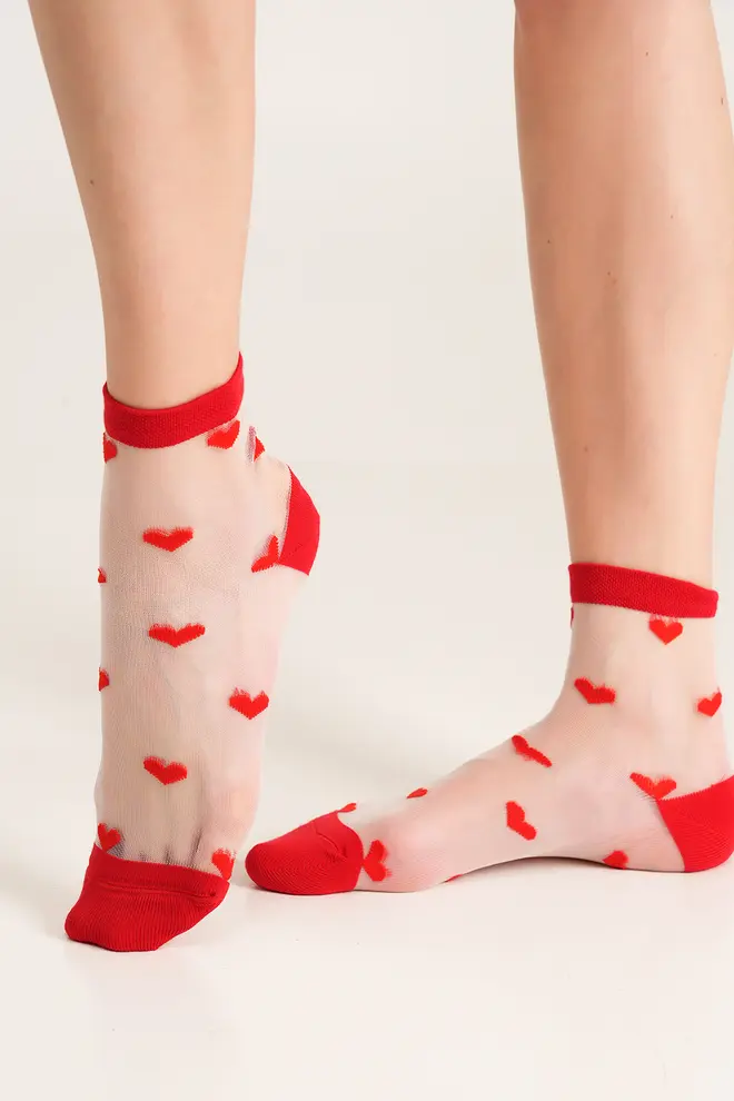 Heart print socks WS2 CRISTAL 074 red