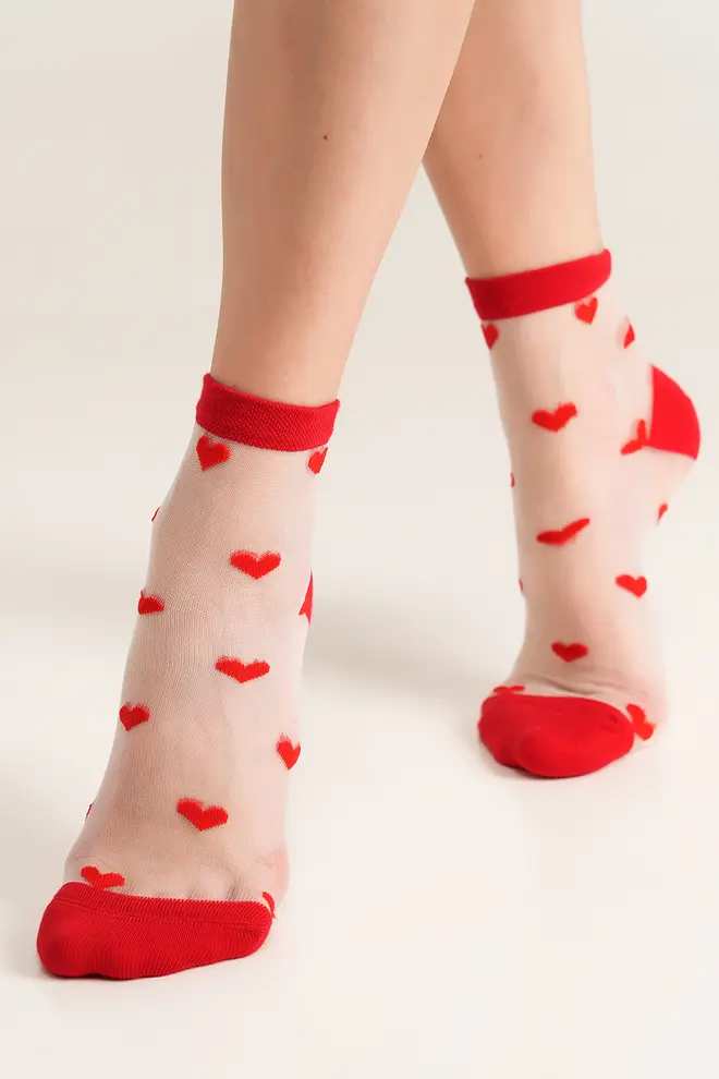 Heart print socks WS2 CRISTAL 074 red