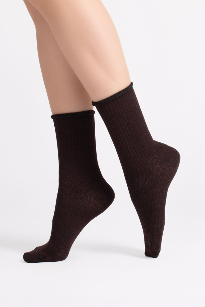 Hoche gerippte Damensocken WS4 RIB (chocolate)
