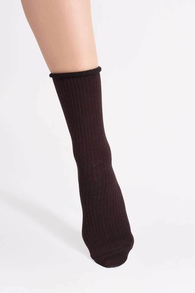 Hoche gerippte Damensocken WS4 RIB (chocolate)