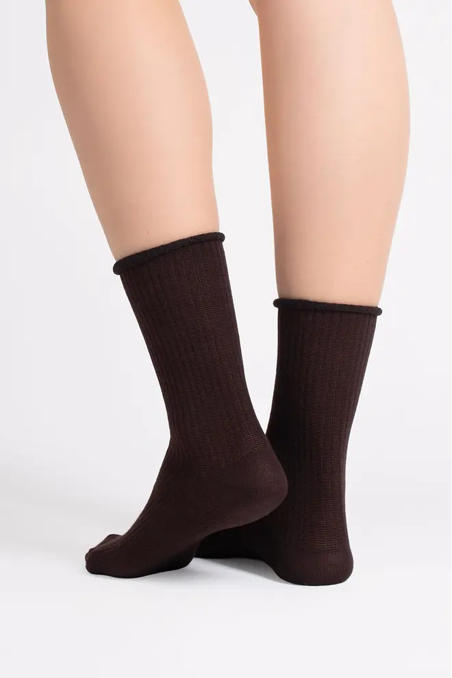 Hoche gerippte Damensocken WS4 RIB (chocolate)
