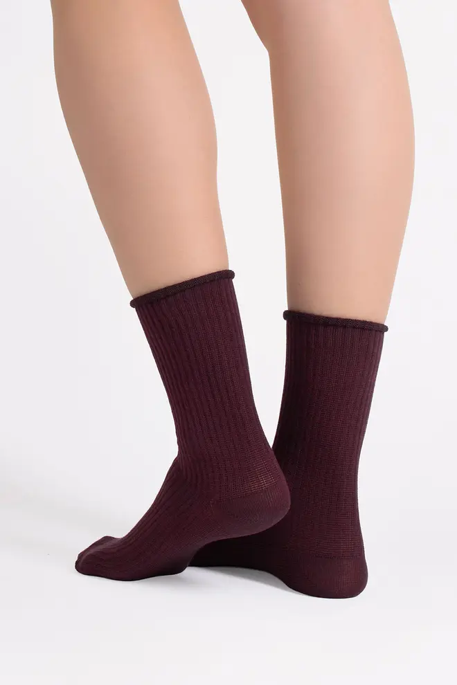 Hoche gerippte Damensocken WS4 RIB (marsala)