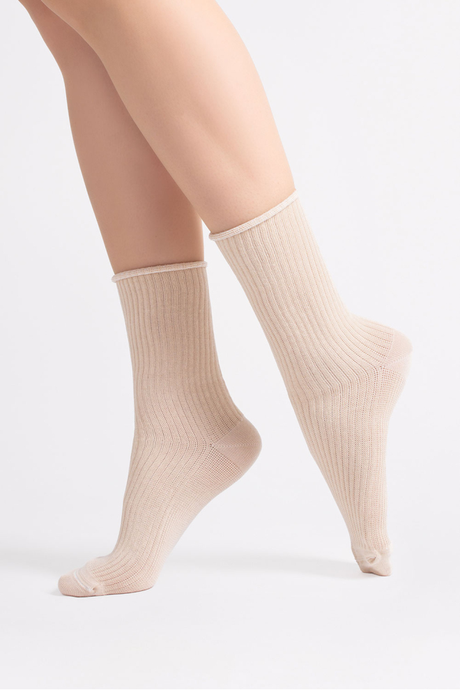 High ribbed women's socks WS4 RIB (sand) High ribbed women's socks WS4 RIB (sand)