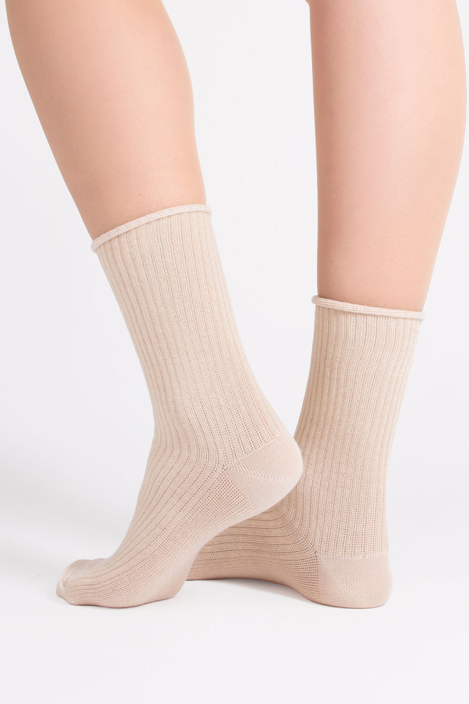 High ribbed women's socks WS4 RIB (sand)