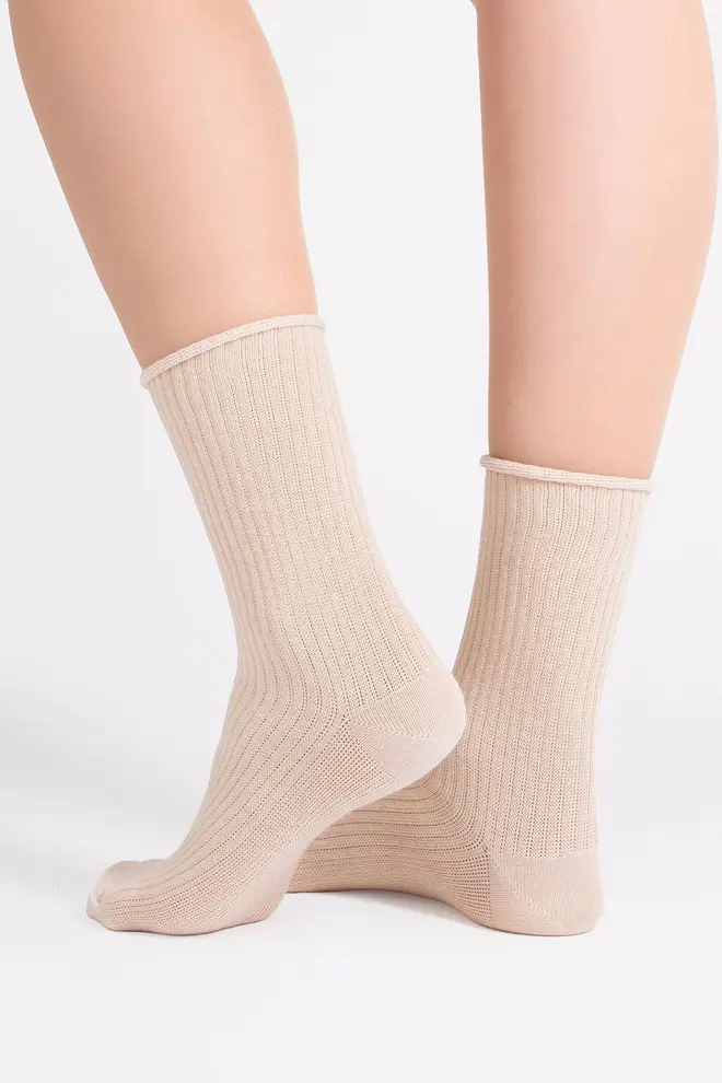 Hoche gerippte Damensocken WS4 RIB (sand)