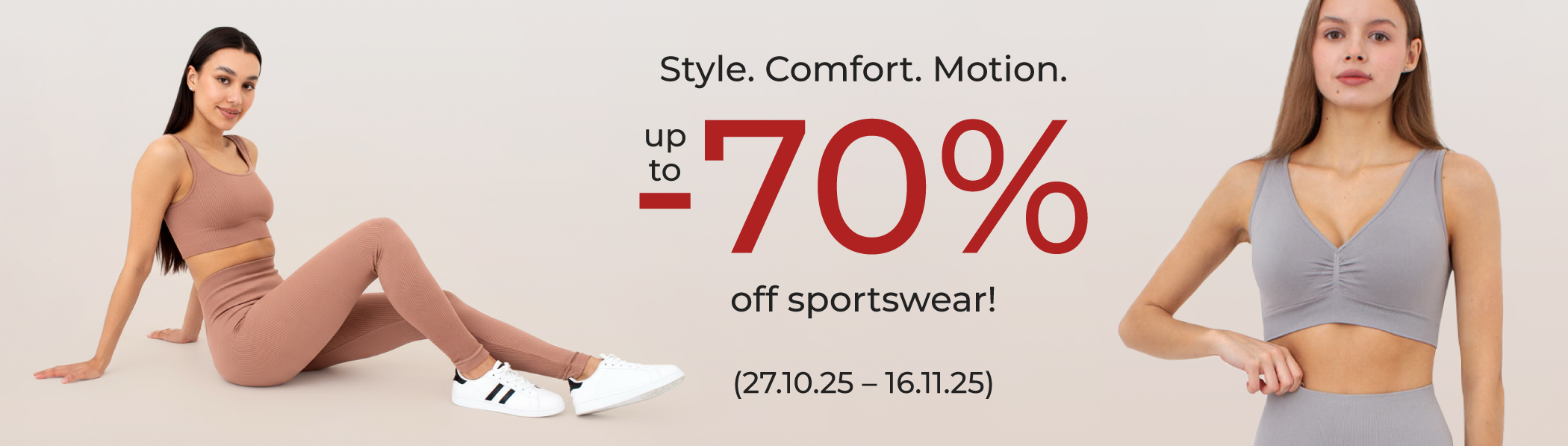 Style, comfort, motion – up to 70% off sportswear