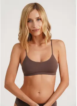 Nahtloses geripptes Top mit schmalen Trägern CAMI TOP RIB (deep taupe)