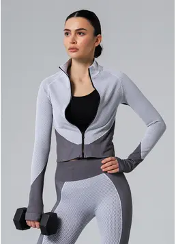 Sportliches Zip-Longsleeve JACKET SPORT FIT in Weiß/Grau