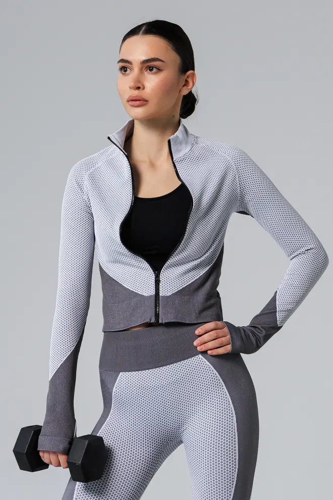 Sportliches Zip-Longsleeve JACKET SPORT FIT in Weiß/Grau