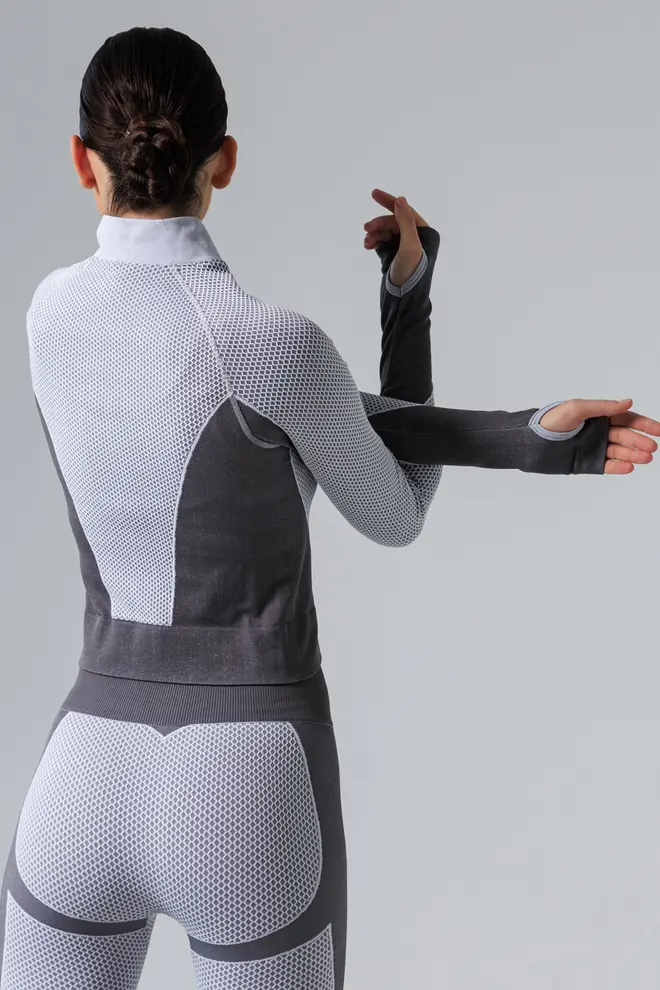 Sportliches Zip-Longsleeve JACKET SPORT FIT in Weiß/Grau
