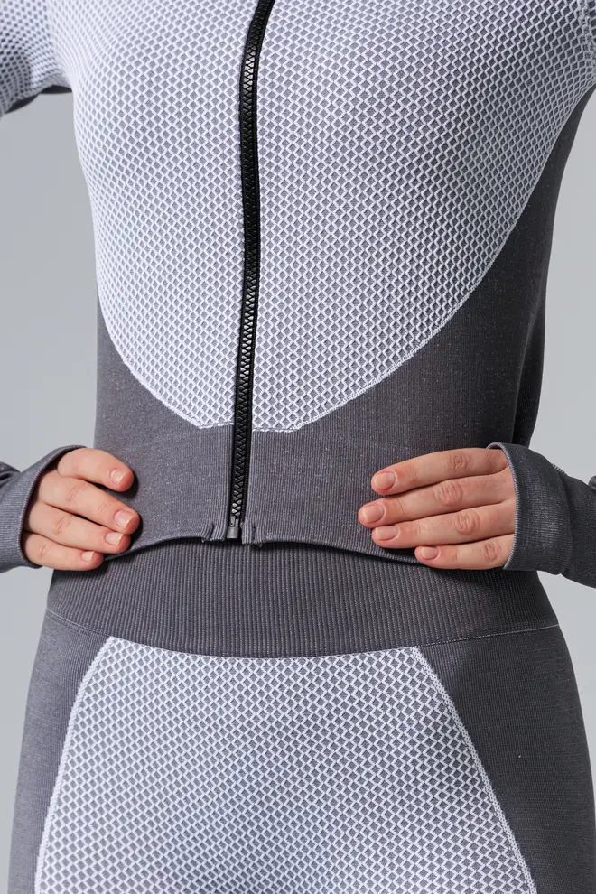 Sportliches Zip-Longsleeve JACKET SPORT FIT in Weiß/Grau