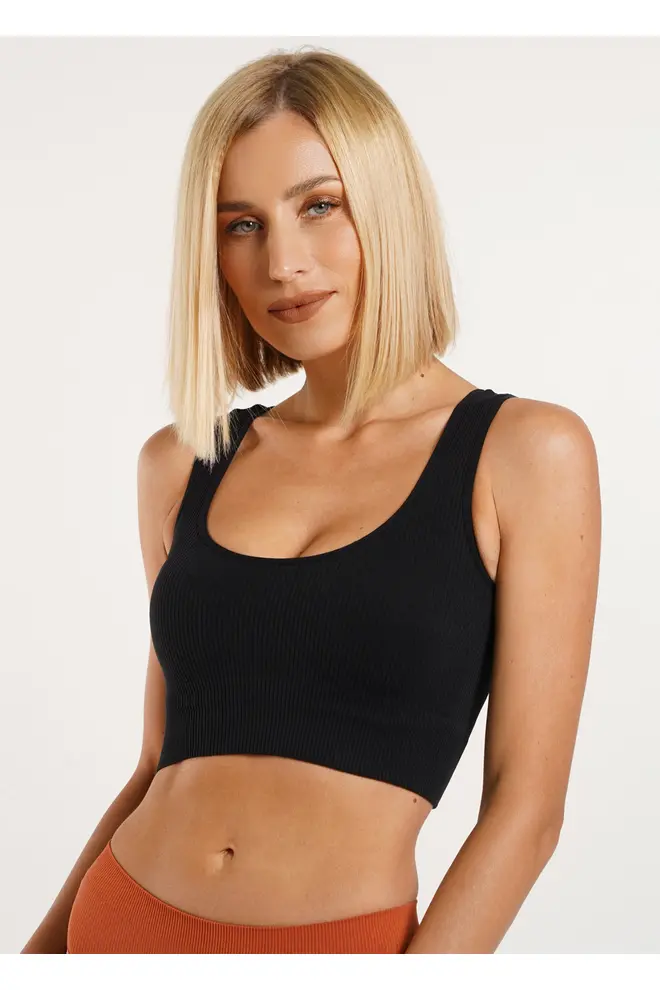 Seamless Ribbed Top with Wide Straps TOP RIB (black)