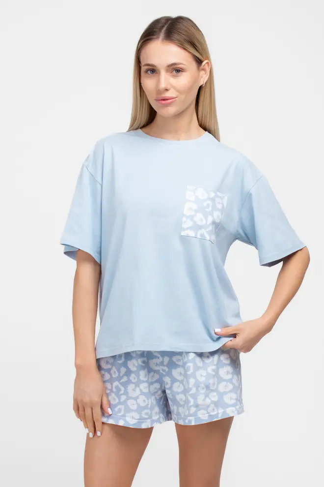 Pyjama mit Leopardenmuster COTTON BLOOM 6132/010 (ballad blue/ballad blue leo)