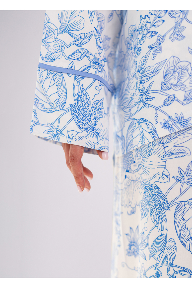 Pyjama FLOSSED IN FLOWERS 5507/040 white/blue floral print/blue pipping