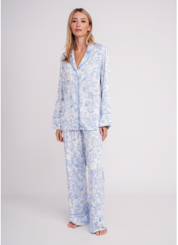 Pyjama FLOSSED IN FLOWERS 5507/040 white/blue floral print/blue pipping
