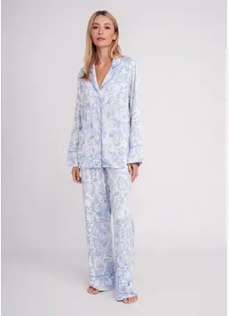 Pyjama FLOSSED IN FLOWERS 5507/040 white/blue floral print/blue pipping