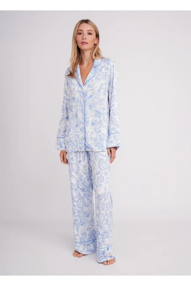 Pyjama FLOSSED IN FLOWERS 5507/040 white/blue floral print/blue pipping