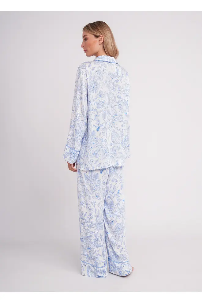 Pyjama FLOSSED IN FLOWERS 5507/040 white/blue floral print/blue pipping