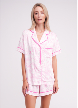 Pyjamas with floral print FLOSSED IN FLOWERS 6405/040 white/pink floral print/magenta piping