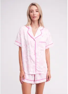 Pyjamas with floral print FLOSSED IN FLOWERS 6405/040 white/pink floral print/magenta piping Pyjamas with floral print FLOSSED IN FLOWERS 6405/040 white/pink floral print/magenta piping