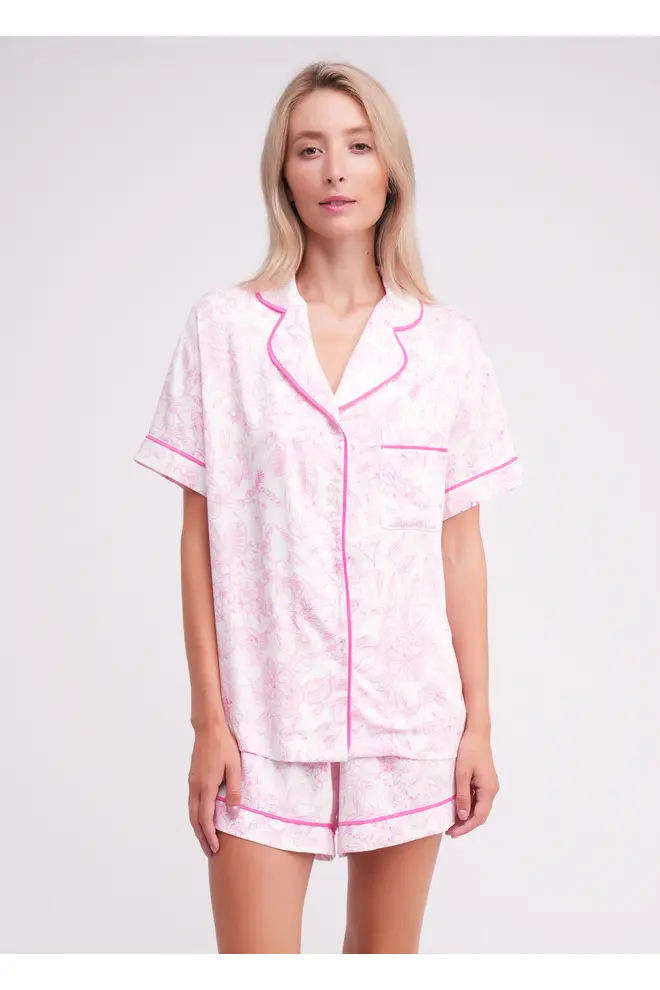 Pyjama mit Blumenmuster FLOSSED IN FLOWERS 6405/040 white/pink floral print/magenta piping