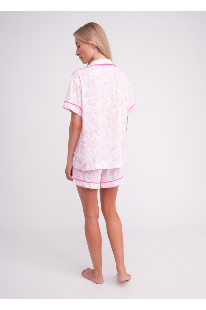 Pyjamas with floral print FLOSSED IN FLOWERS 6405/040 white/pink floral print/magenta piping
