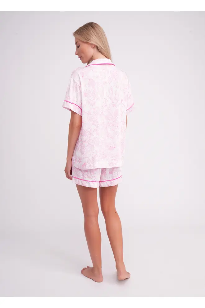 Pyjama mit Blumenmuster FLOSSED IN FLOWERS 6405/040 white/pink floral print/magenta piping