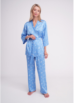 Silk pyjama set with jacket and trousers FLURISSE 5605/050 picton blue/floral print
