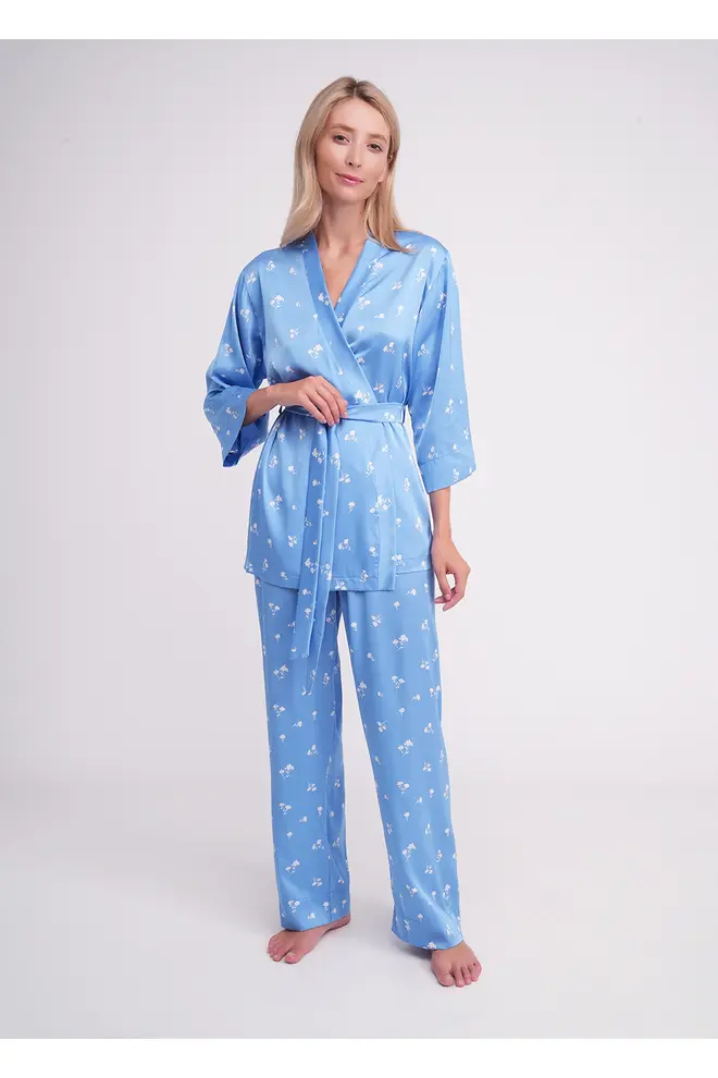 Silk pyjama set with jacket and trousers FLURISSE 5605/050 picton blue/floral print