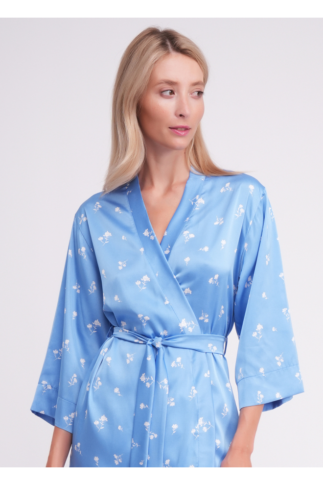 Silk pyjama set with jacket and trousers FLURISSE 5605/050 picton blue/floral print