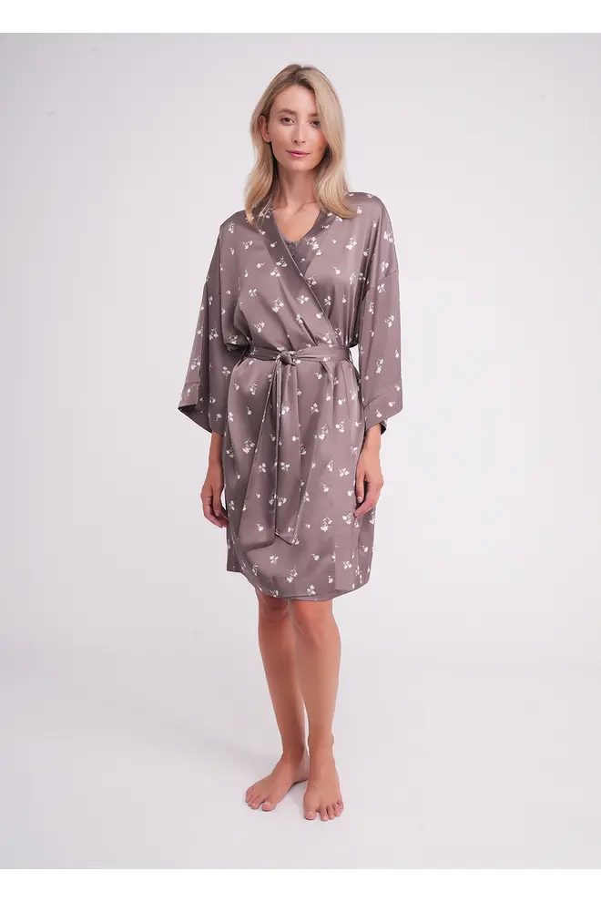 Morgenmantel mit Blumenmuster FLURISSE 7237/050 deep taupe/floral print