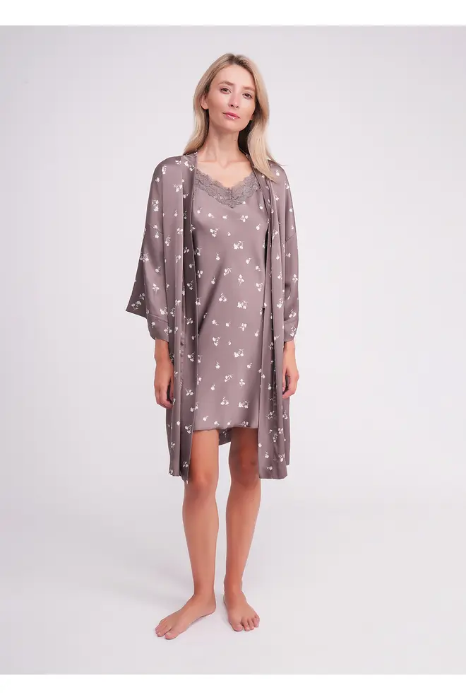 Morgenmantel mit Blumenmuster FLURISSE 7237/050 deep taupe/floral print