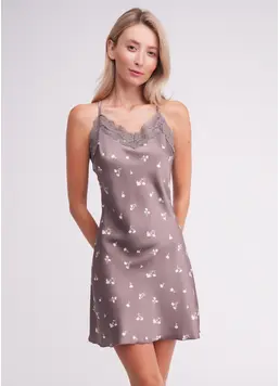 Seidennachthemd FLURISSE 8011/051 deep taupe / Blumenmuster (braun)