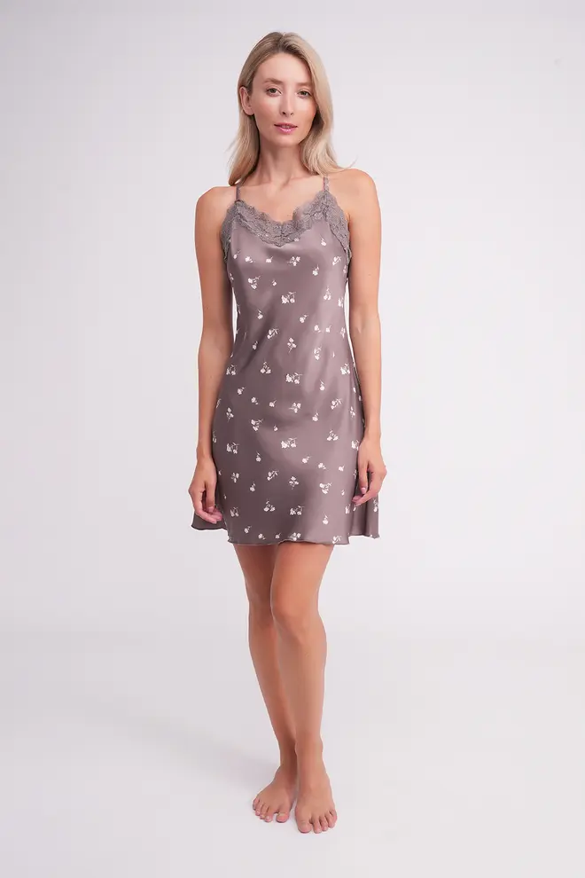 Seidennachthemd FLURISSE 8011/051 deep taupe / Blumenmuster (braun)