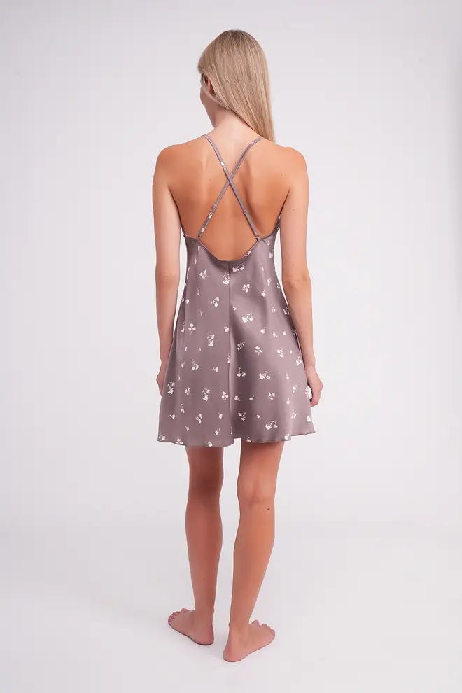 Seidennachthemd FLURISSE 8011/051 deep taupe / Blumenmuster (braun)