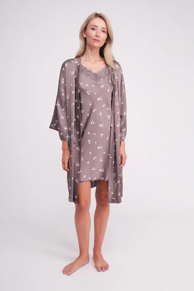 Seidennachthemd FLURISSE 8011/051 deep taupe / Blumenmuster (braun)