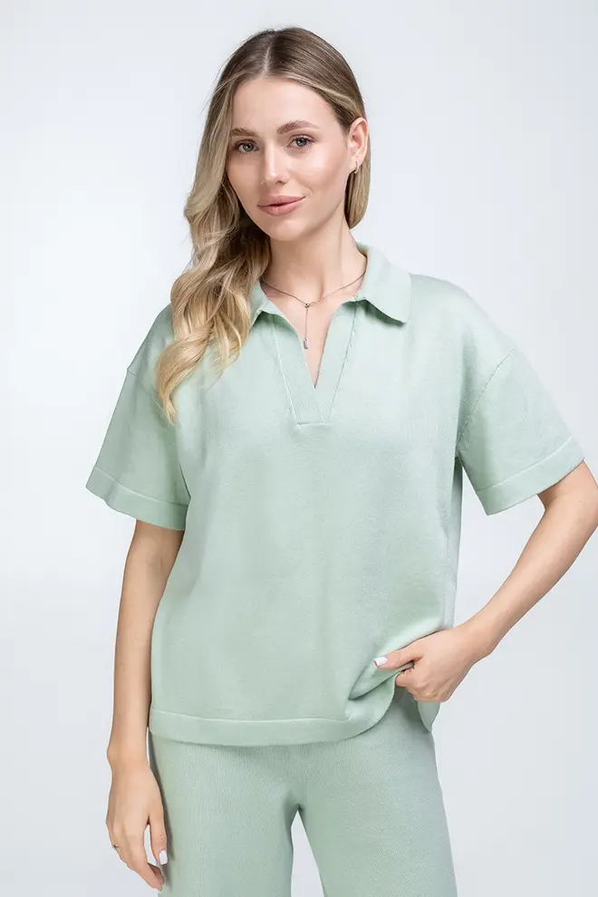 Knitted polo shirt FREYJA CTN 7501/230 (mint)