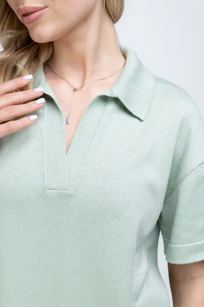 Knitted polo shirt FREYJA CTN 7501/230 (mint)