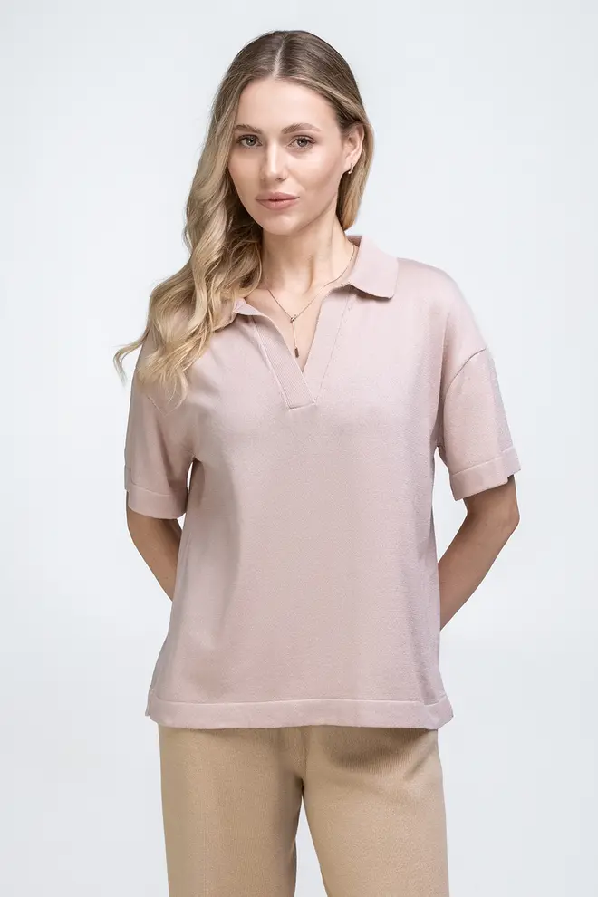 Knitted polo shirt FREYJA CTN 7501/230 (peach)