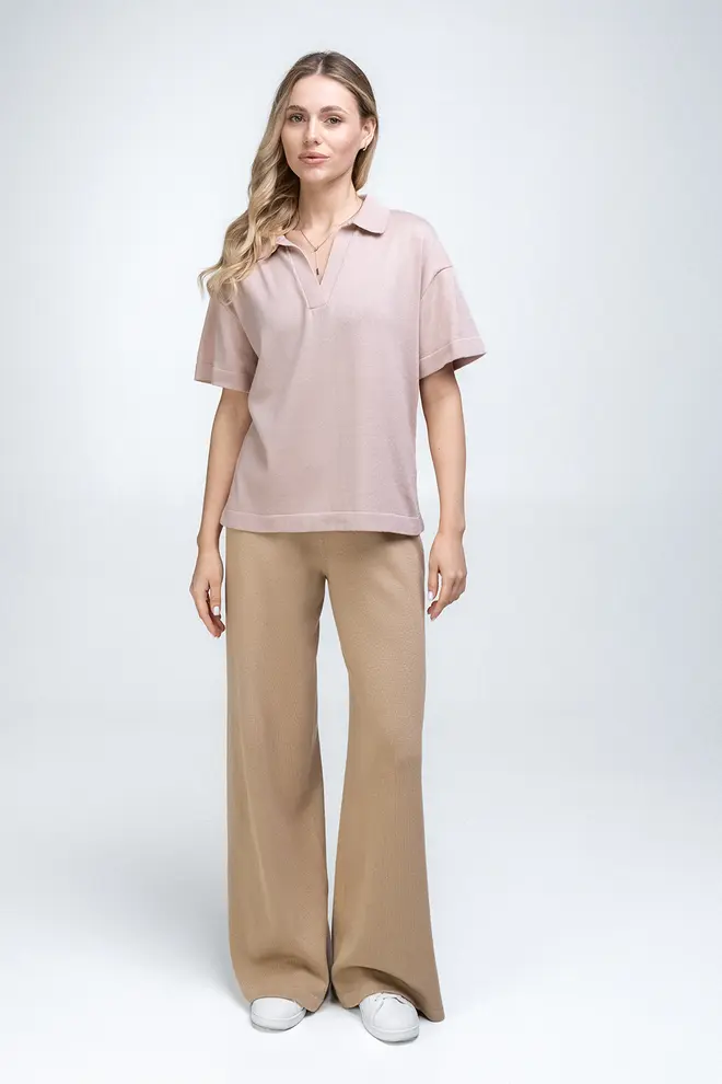 Knitted polo shirt FREYJA CTN 7501/230 (peach)