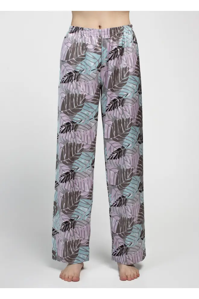 Long Silk Pyjama LEAFSONG 5010/050 with Gum Leaf/Mocha Print (Green/Brown)