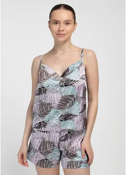 Kurzer Seidenpyjama LEAFSONG 6042/050 Mokko-Print (braun)