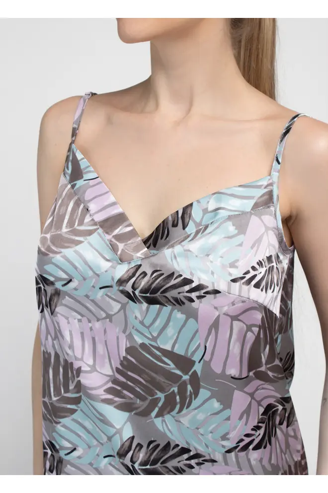 Short Silk Pyjama LEAFSONG 6042/050 Mocha Print (brown)