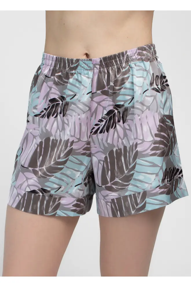 Short Silk Pyjama LEAFSONG 6042/050 Mocha Print (brown)