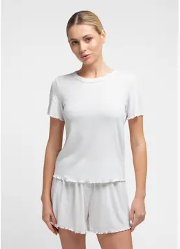 Short Pyjama in Ajour Knit MALLOW 6131/310 in Milk (White)