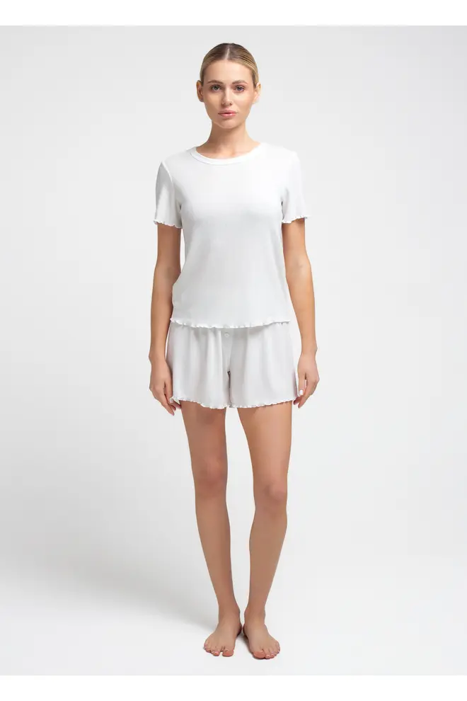 Short Pyjama in Ajour Knit MALLOW 6131/310 in Milk (White)