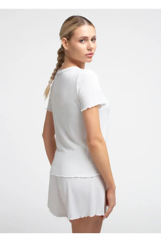 Short Pyjama in Ajour Knit MALLOW 6131/310 in Milk (White)